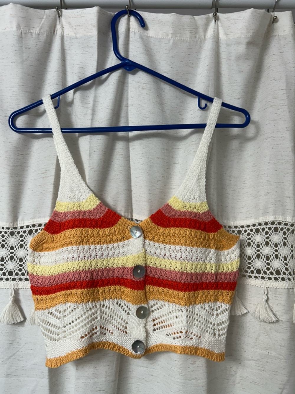 Striped Knit Button-Front Cropped Tank Top - Multicolor - Picture 1 of 5